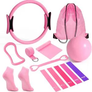 홈 운동을 위한 필라테스 장비 세트 4-in-1 링 저항 밴드 미니 볼 피트니스 스트랩 초보자를 전신 토닝