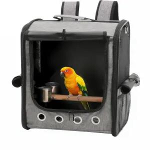 접이식 버드 캐리어 가방 농어와 음식 그릇이 있는 백팩 스테인리스 트레이 청소하기 쉬운 휴대용 여행용