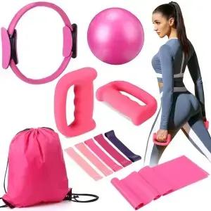 포엔 10개 필라테스 링 세트에는 2.2파운드 2 덤벨 10인치 요가 운동 볼 12인치 5-40파운드 저항 밴드 탄성