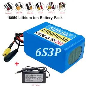 밧데리 호환 100% 고용량 18650 리튬 이온 배터리 6S3P 25.2V 15Ah 충전식 내장 BMS25.2V 충전동 포함