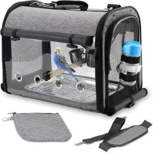 스탠드가 있는 KNUTI 새 캐리어 가방 여행 케이지 앵무새용 경량 백팩 휴대용 반려동물 투명 통기성