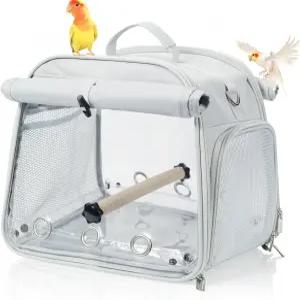 GECCE 소형 새 캐리어 가방 퍼치와 이지 클린 트레이가 있는 휴대용 여행용 앵무새 잉꼬 케이지 수의사