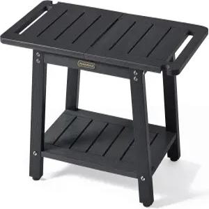 HDPS 샤워 벤치 선반이 있는 다리 면도용 블랙 스툴 방수 욕실 의자 시트 내후성 미끄럼 방지/손잡이/실내