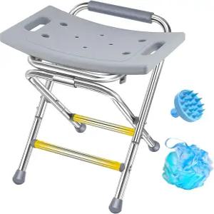 내부 샤워를 위한 접이식 의자 400파운드 휴대용 여행용 시트 노인 장애인 스테인리스 스틸 소형 회색