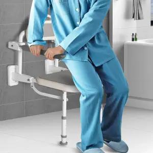 NEWTRY 18인치 접이식 샤워 시트 벽 장착 330파운드 팔걸이 및 등받이 포함 홈 케어 노인을 위한 의자 패딩