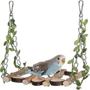 다기능 새 장난감 세트 - 나무 씹기 및 등반 해먹 앵무새를 위한 천연 농어 스탠드 아프리카 그레이