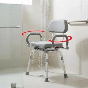 플래티넘 헬스 레볼루션 욕조용 피벗 샤워 의자 패딩 처리된 등받이와 팔이 있는 조절 가능한 회전식 시트