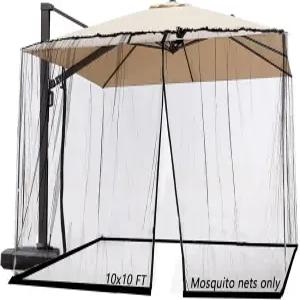 SOOSPE-MZ 10피트 파티오 모기장 우산 커버 지퍼가 달린 방풍 휴대용 접이식 10인치 7.6인치 블랙