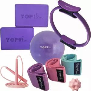 여성용 요가 필라테스 키트 - 블록 링 저항 밴드 볼 등이 포함된 9-in-1 홈 스튜디오 피트니스 세트 및