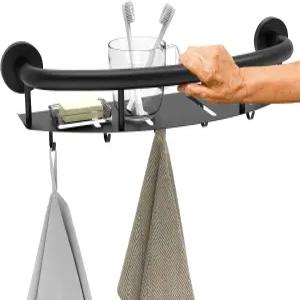 문종 18인치 샤워 그립 바 보관 선반 포함 블랙 스테인리스 스틸 2인치 욕실 밸런스 1개 안전 핸드 레일