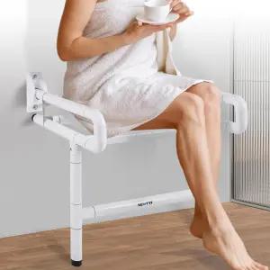 NEWTRY 21인치 접이식 샤워 시트 벽 장착 고정 높이 스프링 자동 복귀 기능이 있는 660파운드 드릴링 필요