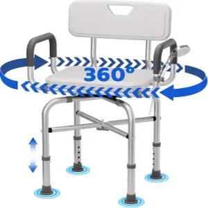 360 내부 샤워용 회전 의자 팔과 등이 있는 500파운드 안정적인 미끄럼 방지 디자인 욕실 욕조 노인 및