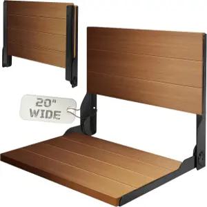 접이식 샤워 시트 20인치 대형 티크 벤치 월 마운트 의자 500파운드 용량 스테인리스 스틸 블랙