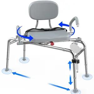 프로트래버스 샤워 의자 노인 및 장애인용 슬라이딩 360 스위벨 시트 튜브 이송 벤치 벨트 원터치 슬라이드