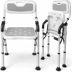 노인 및 장애인을 위한 바이브 샤워 의자 - 팔과 등이 있는 접이식 좌석 앉을 수 욕실 내부 여행용 휴대용
