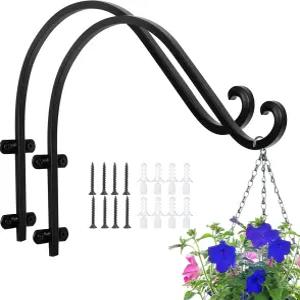 아야그드 2팩 16인치 걸이식 식물 브래킷 튼튼한 야외 걸이 꽃바구니 걸이용 검은색 철제 벽 새 모이통