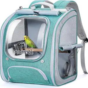 작은 새를 위한 페큐트 버드 백팩 캐리어 코카티엘 패럿 스탠딩 퍼치가 있는 편안한 매트 투명 창문 수의사