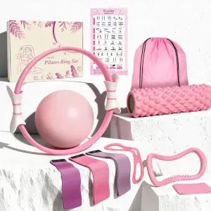14.5인치 매직 서클 폼 롤러 인체공학적 홈 운동 기구 세트 여성 초보자를 위한 전체 필라테스 필수품이