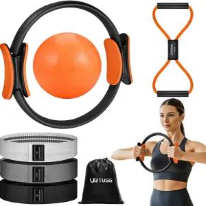 여성용 UZTUGG 필라테스 장비 키트 링이 포함된 4-in-1 운동 필수 세트 패브릭 저항 밴드 그림 8 볼-전신