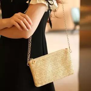 여성 체인 숄더 라탄 백 여름 데일리 가방 베이지