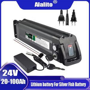 대용량 24V 20Ah/30Ah/100Ah 4핀 500W 자전거 배터리 팩 실버피쉬 리튬 이온 변환 키트용 충전기 포함