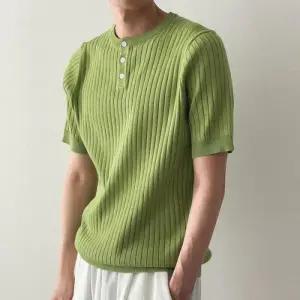 [옷자락]남자 골지 라운드 미니멀리즘 헨리넥 댄디룩 반소매 SS 니트