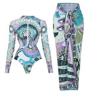 커버와 레트로 프린트 수영복 섹시한 여성 2025 긴  서핑 슬리밍 바디 슈트 비치웨어