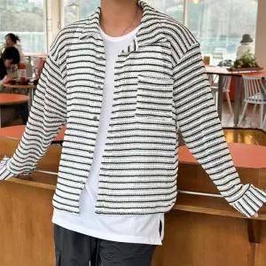 [다잇템]남자 스트라이프 배색 오버핏 니트 카라 가디건