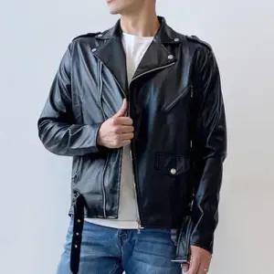 [다잇템]남자 오버핏 지퍼 카라 벨트 레더 라이더 자켓
