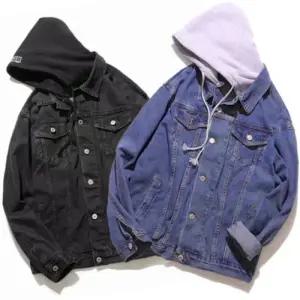 [다잇템]남자 간절기 2컬러 블랙 진청 흑청 후드 청자켓