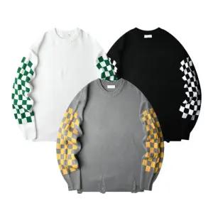 [핫코드]국내생산 남자 소매 체크 데미지 니트R 3컬러 ADT67