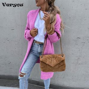 여성용 캐주얼 긴팔 니트 가디건,  루즈 단색 스웨터 코트, 스트레이트 미디 아우터, 겨울 패션, 가을