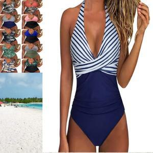 2025 프린트 원피스 수영복 여성 섹시 딥 V 플리츠 레오파드 바디수트 비키니 세트 여름 패션