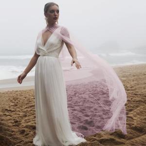 여성용 스탠드  얇은 명주 그물 롱 망토, 리본, 웨딩 파티 해변용 신부 숄, 아이보리 화이트 블랙 레드