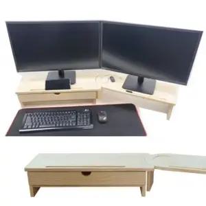 듀얼모니터받침대 우드핏 원목 듀얼 모니터받침대 2단 기본 서랍1개포함