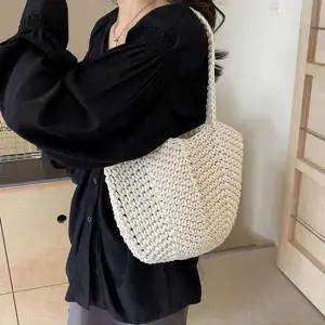 2컬러 페미닌 니트펀칭 그물 왕골백 비치백 숄더백