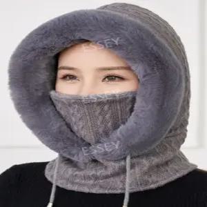 여성 따뜻한 후리스 바라클라바 양털 후드 핑크 모자 넥워머