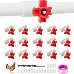 15팩 수평 치킨 니플 워터러 1/2인치 PVC 티 피팅 DIY 오리 메추라기 급수 시스템용 자동 가금류 키트