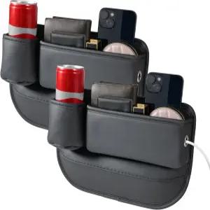 NYEONHRT 2팩 유니버설 핏 카시트 갭 필러 정리함 프리미엄 가죽 미끄럼 방지 카사이드 수납 휴대폰 열쇠