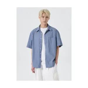 에잇세컨즈 8SECONDS 링클 이펙트 샴브레이 반소매 셔츠 블루 424465LY2P 1725680