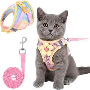 고양이 털복숭이 토끼 산책 및 여행을 위한 목줄 세트 미끄럼 방지 조절 가능한 장갑 통기성 메시 반사