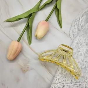 무난한집게핀 나비모양 라운드 헤어집게핀 투명옐로우