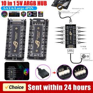 5V 3 핀 ARGB RGBW 케이블 ASUS AURA SYNC RGB 10 허브 분배기 SATA 전원 연장 어댑터 LED 스트립 라이트 PC 팬 쿨러