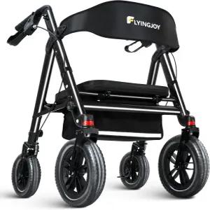 좌석이 있는 플라잉조이 롤레이터 워커 12인치 앞바퀴 10인치 리어 롤링 대형 알루미늄으로 노인 및 성인