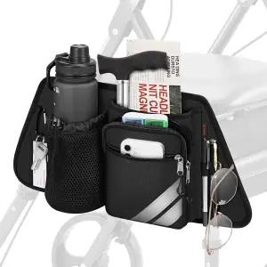 비만 보행기 휠체어용 컵 홀더가 있는 핀팩 롤레이터 사이드 수납 가방 - 휴대폰 펜 안경 노인용 접이식