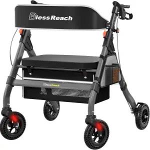 블레스리치 접이식 롤레이터 워커 시니어용 시트 450파운드 용량 8인치 휠 18인치 빅 6포지션 높이 헤비