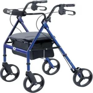 시트 등받이 및 8인치 휠이 있는 휴고 모빌리티 휴대용 롤레이터 워커 파란색