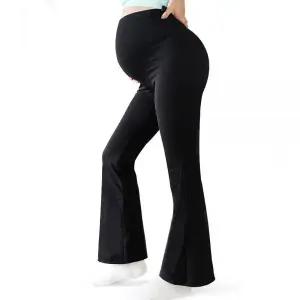 Alled 임산부 레깅스 뱃살 위의 부드러운 쁘띠 플레어 여성용 부츠 컷 팬츠 블랙. XL [호환]