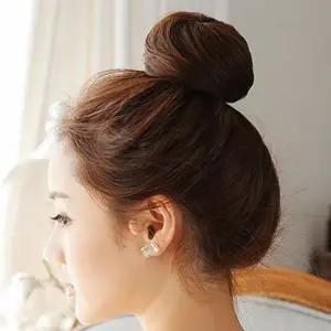 똥머리가발 라이트브라운 똑딱이 앞머리