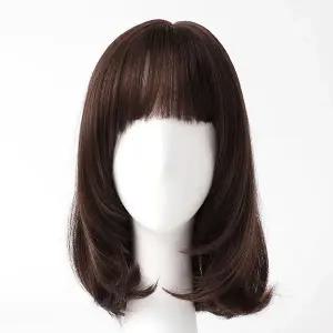 C컬 중단발 통가발 내츄럴브라운 인조모 중년